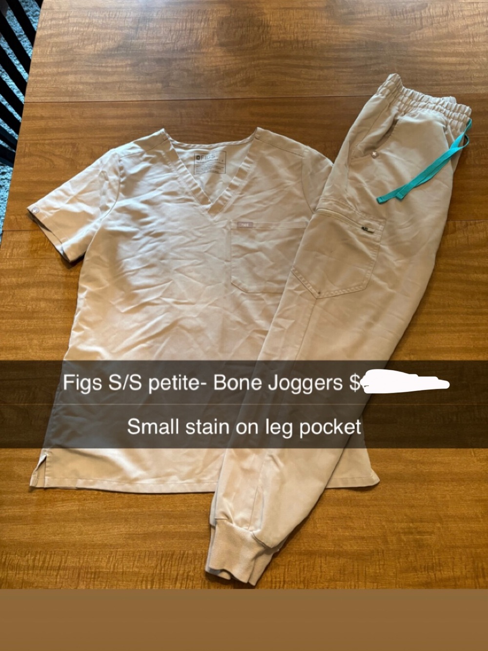 Figs Bone Scrub Set with Teal Drawstring